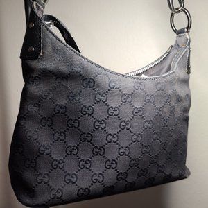 Gucci Classic Ring Hobo Bag, Black on Black